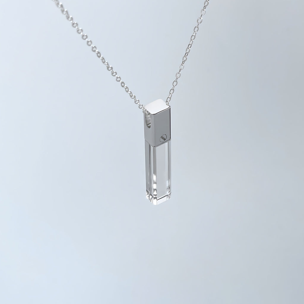 KIO S925 Silver Fully Transparent Crystal Cube Necklace