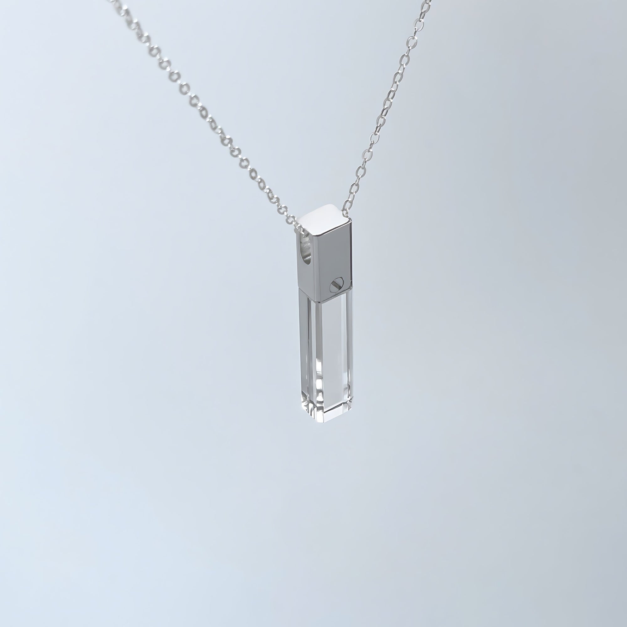 KIO S925 Silver Fully Transparent Crystal Cube Necklace