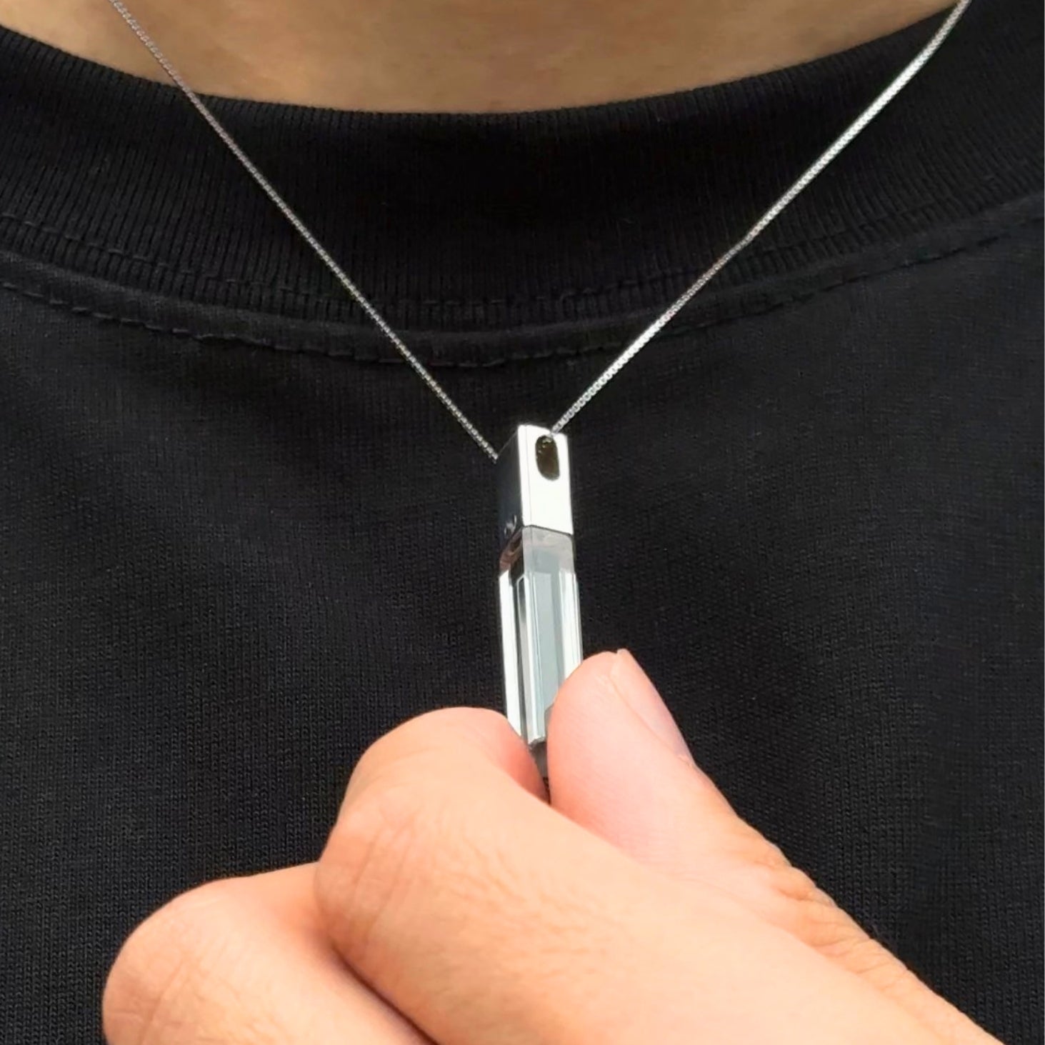 KIO S925 Silver Fully Transparent Crystal Cube Necklace