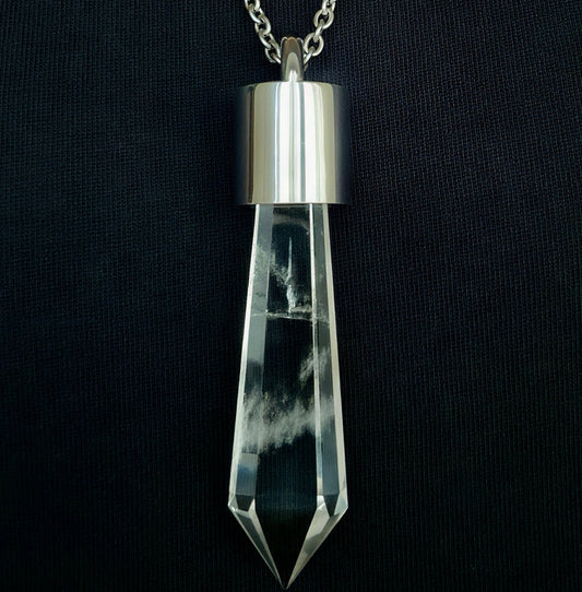 KIO Isis Crystal Shape Pendant, S925 Silver, Stainless Steel Necklace NO.1