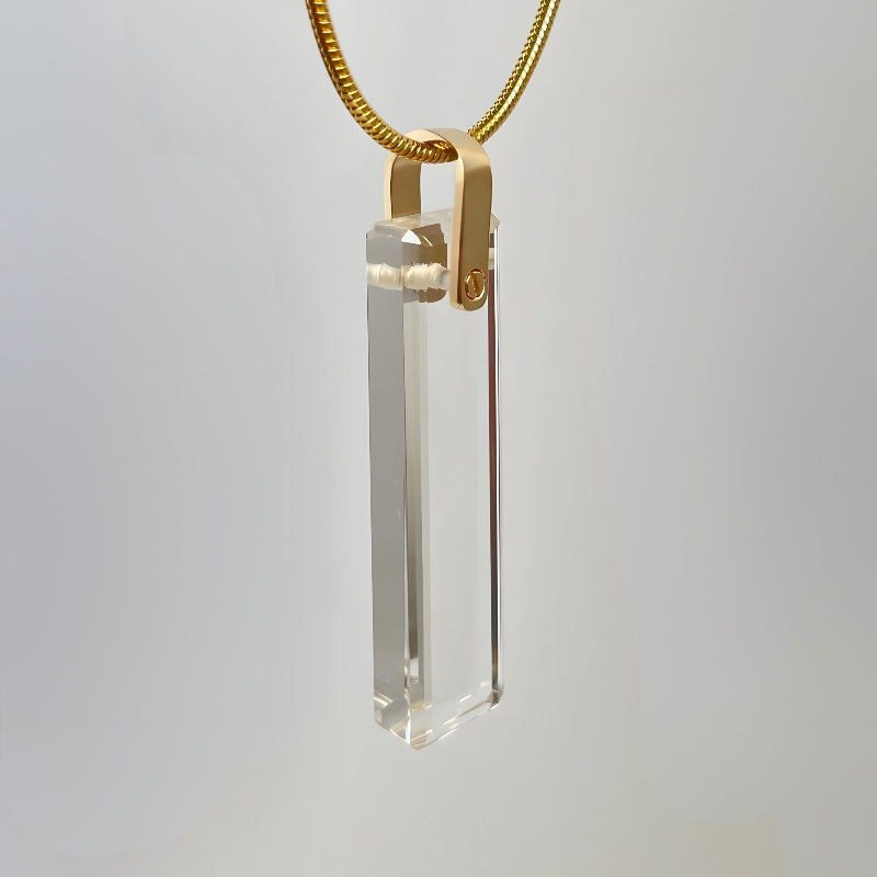 KIO Pure Natural Crystal Square Necklace s925 Silver Pendant Necklace (Letter)