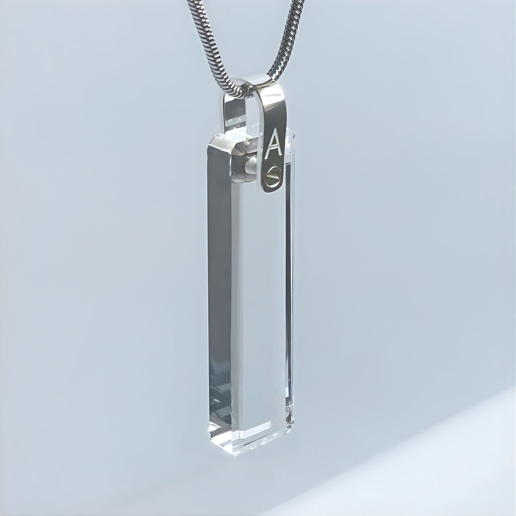 KIO Pure Natural Crystal Square Necklace s925 Silver Pendant Necklace (Letter)